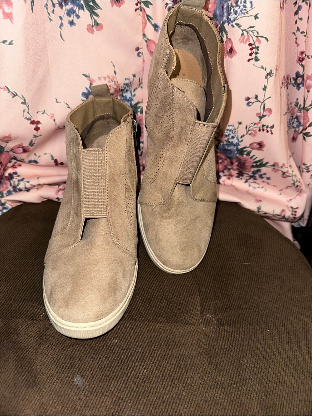 a new day Taupe Slip-On Suede Wedge Sneakers